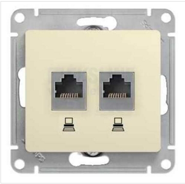 Schneider Electric Glossa  Бежевый Розетка 2-местная компьютерная RJ45+RJ45, категория 5E, механизм IP20 скрытая установка GSL000285KK