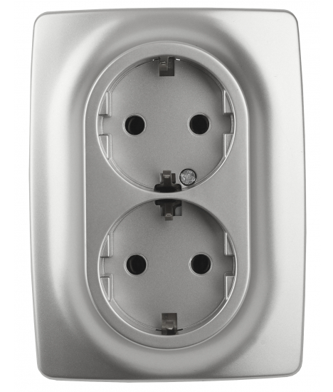 ЭРА  Эра12  Алюминий  Розетка 2X2P+E Schuko со шторками 16A-250В, IP20 12-2108-03