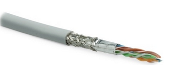 SFUTP4-C6-P26-IN-LSZH-GY-500 (500 м) Кабель витая пара, экранированная SF/UTP, категория 6, 4 пары (26 AWG), многожильный (patch), экран - фольга + медная оплетка, LSZH, серый Hyperline