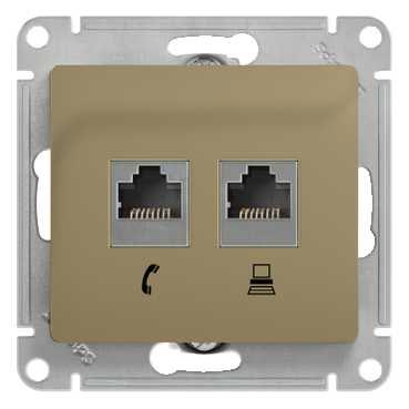 Schneider Electric Glossa Титан Розетка 2-местная RJ11+RJ45, категория 5E, механизм IP20 скрытая установка GSL000485
