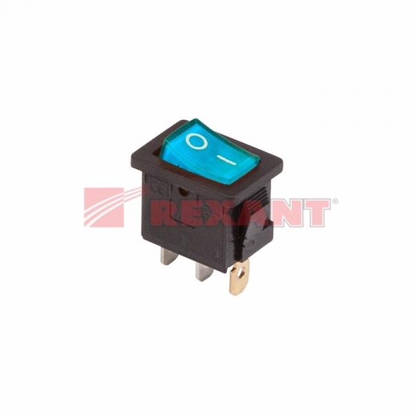 Выключатель клавишный 250V 6А (3с) ON-OFF синий  с подсветкой  Mini  (RWB-206, SC-768)  REXANT 36-2151