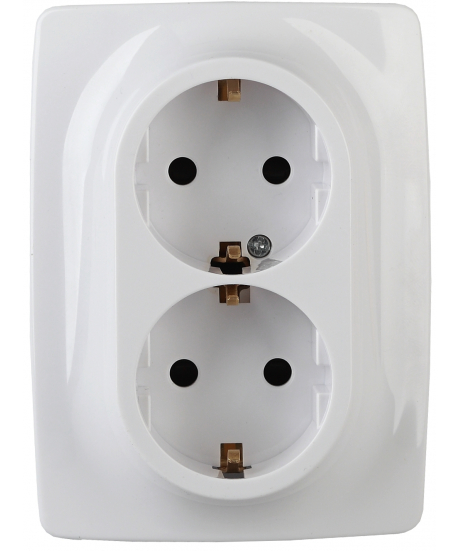 ЭРА  Эра12  Белый  Розетка 2X2P+E Schuko со шторками 16A-250В, IP20 12-2108-01
