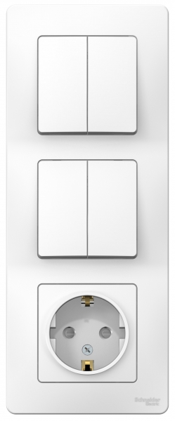 Schneider Electric  BLANCA  Белый  Блок. розетка с заземляющими контактами, со шторками 16А, 250В+выключатель 2-клавишный с подсветкой+выключатель 2-клавишный IP20  скрытая установка BLNBS102201