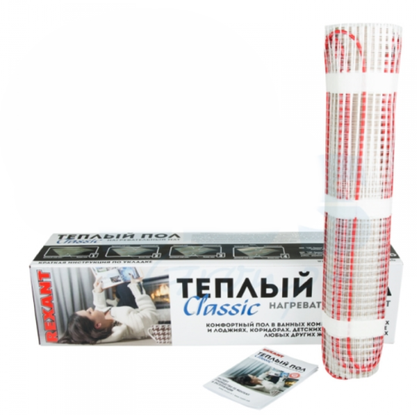 REXANT Тёплый пол (нагревательный мат)  Classic RNX -1,0-150 ( площадь1,0 м2 (0,5 х 2,0 м)),150 Вт, двужильный с экраном 51-0502-2
