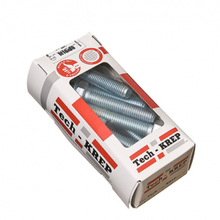 Болт DIN933 с шестигранной головкой оцинк. М16х80 (10 шт) - коробка с ок. Tech-K