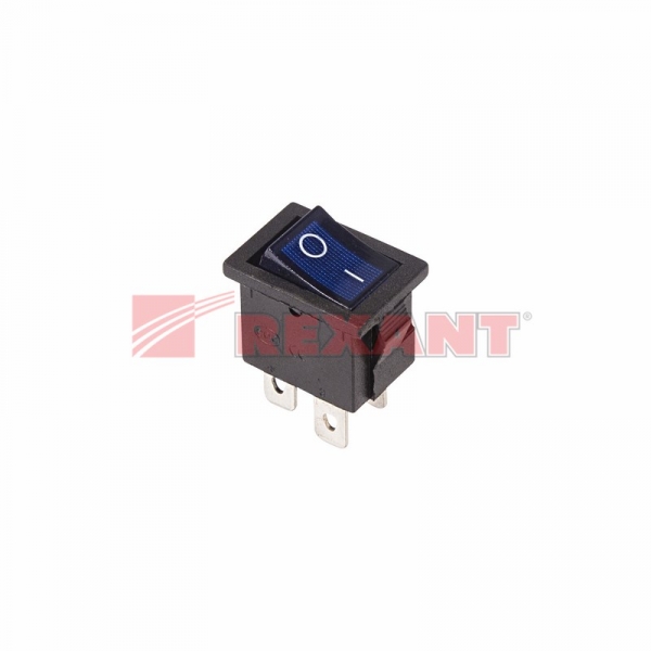 Выключатель клавишный 250V 6А (4с) ON-OFF синий  с подсветкой  Mini  (RWB-207, SC-768)  REXANT 36-2191