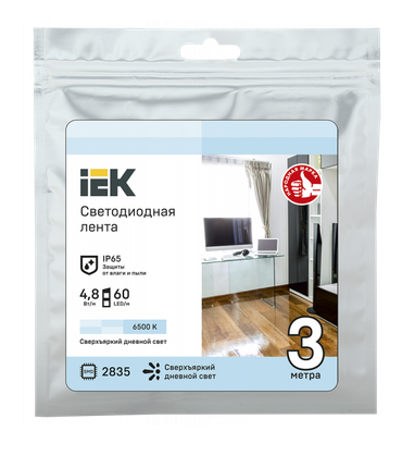Лента светодиодная IEK  IP65 12V 4.8Вт/м 6500К LSR-2835W60-4,8-IP65-12В LED 3м