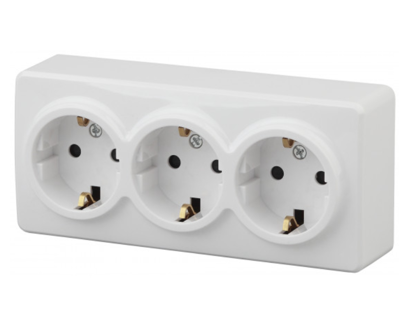 ЭРА  Эксперт  Белый  Розетка 3 х 2P+E Schuko, 16АХ-250В, ОУ, 11-2208-01  Б0020700