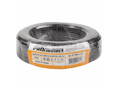 UTP 4PR 24AWG, CCA, CAT5e наружный (OUTDOOR) (бухта 25 м)  кабель PROconnect 01-0045-3-25 PROCONNECT