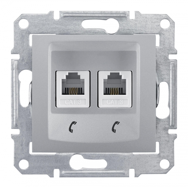 Schneider Electric Sedna Алюминий Розетка механизм телефоная 2-местная RJ11 пружинные зажимы IP20 скрытая установка SDN4201160