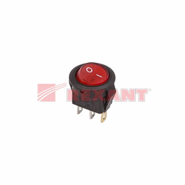 Выключатель клавишный круглый 250V 3А (3с) ON-OFF красный  с подсветкой  Micro  (RWB-106, SC-214)  REXANT 36-2530