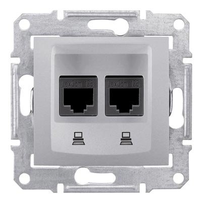 Schneider Electric Sedna Алюминий Розетка механизм компьютерная 2-местная RJ45 категория 6, неэкранированная UTP с пружинными зажимами IP20 скрытая установка SDN4800160