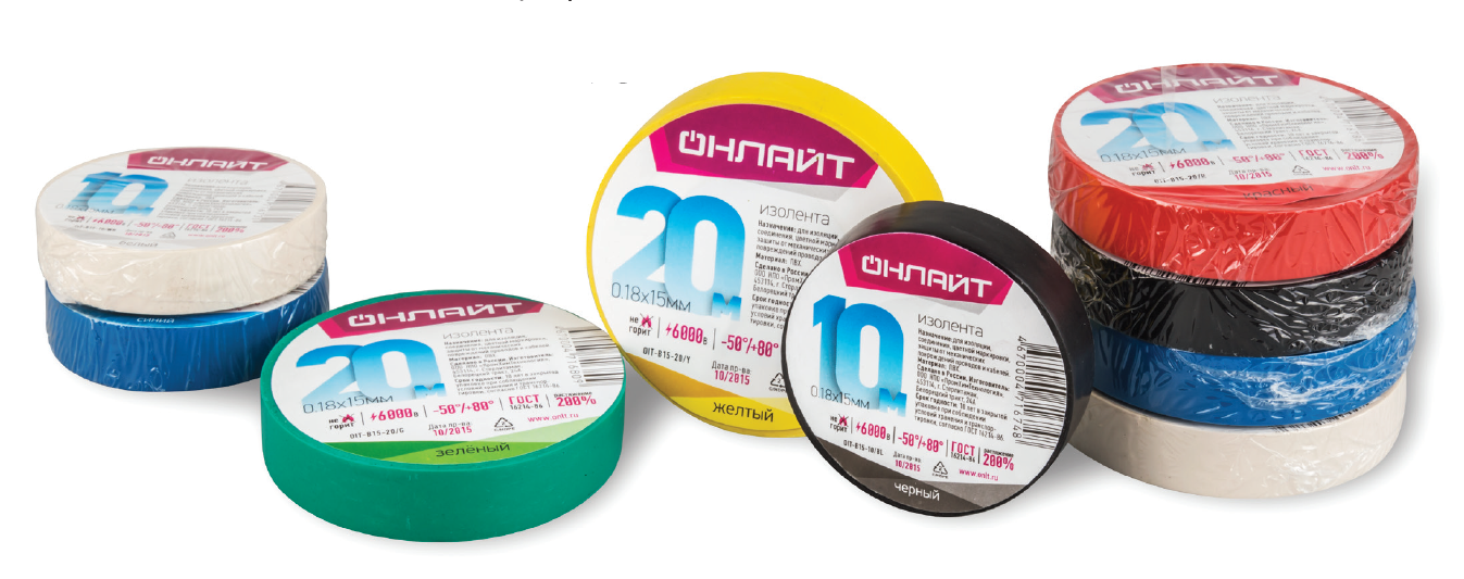 Изолента ПВХ желтая 19мм 20м ОНЛАЙТ 61 882 OIT-B19-20/Y (Китай)