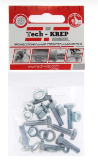 Болт Tech-Krep М6х20 DIN 933  + гайка + шайба (8 штук) - пакет