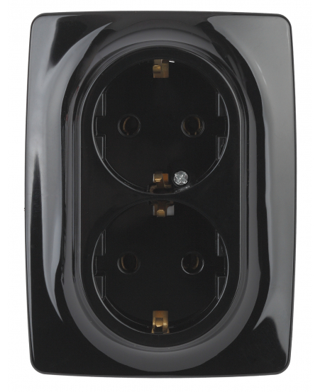 ЭРА  Эра12  Черный  Розетка 2X2P+E Schuko со шторками 16A-250В, IP20 12-2108-06