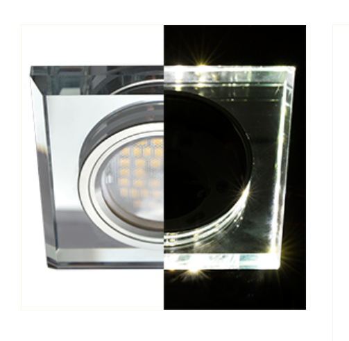Светильник точечный Ecola MR16 LD1651 GU5.3 Glass Стекло с подсветкой Квадрат скошенный край Хром / Хром 25x90x90 (кd74) /SC1651EFF/