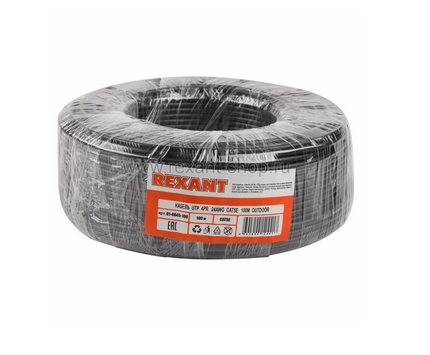 UTP 4PR 24AWG, CU (медь), CAT5e, 100МГц, PE черный, (OUTDOOR) (бухта 100 м)  кабель  01-0045-100 REXANT