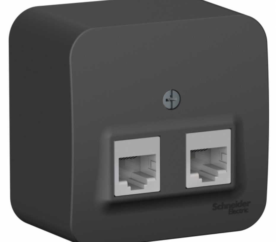 Schneider Electric  BLANCA  Антрацит  Розетка 2-местная компьютерная  RJ45, категория 5E, изолированные пластины  открытая установка  BLNIA045456