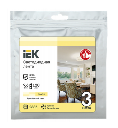 Лента светодиодная IEK  IP20 12V 9.6Вт/м 3000К LSR-2835WW120-9,6-IP20-12В LED 3м
