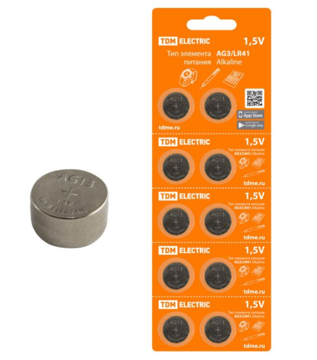 Элемент питания TDM AG13/LR44 Alkaline 1,5V BP-10 (кратно 10)