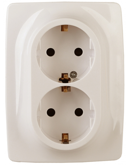 ЭРА  Эра12  Слоновая Кость  Розетка 2X2P+E Schuko со шторками 16A-250В, IP20 12-2108-02