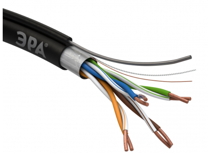 Кабель витая пара F/UTP Cat5e 4x2x24 AWG CU PE + ТРОС OUTDOOR 305 м (1/18) ЭРА
