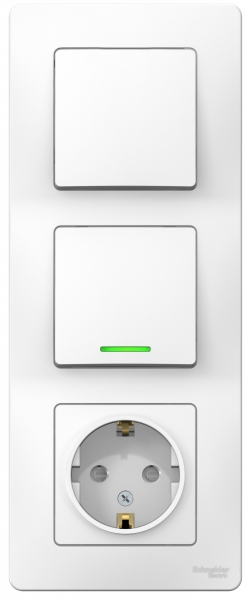Schneider Electric  BLANCA  Белый  Блок. розетка с заземляющими контактами, со шторками 16А, 250В+выключатель 1-клавишный с подсветкой+выключатель 1-клавишный IP20  скрытая установка BLNBS101111