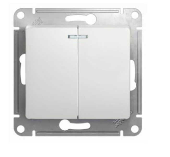 Schneider Electric Glossa  Белый Выключатель 2-клавишный с подсветкой, схема 5а, механизм IP20 скрытая установка GSL000153