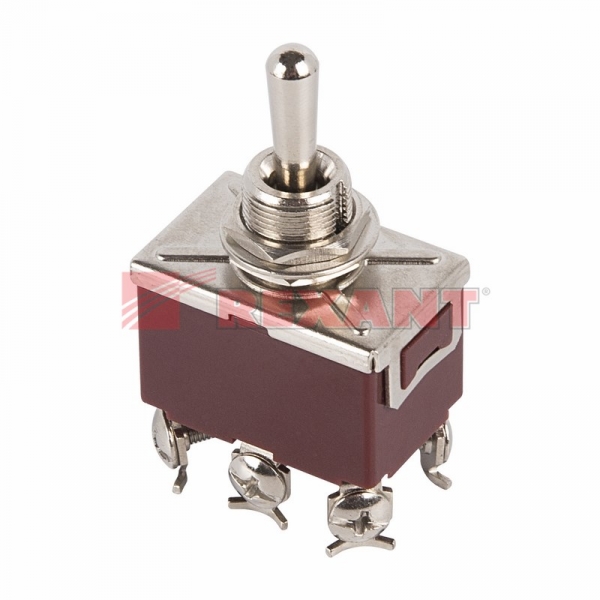 Тумблер 250V 10А (6c) (ON)-OFF-(ON) двухполюсный  (KN-223)  REXANT 36-4172