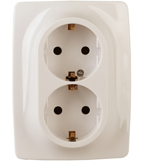 ЭРА  Эра12  Слоновая Кость  Розетка 2X2P+E Schuko, 16А-250В, б.л.,   12-2006-02 Б0038809