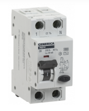 Дифференциальный автомат  2П    6А  GENERICA  АВДТ 32 C6 4.5 кА