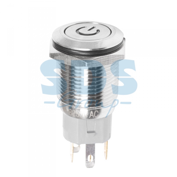 Кнопка  антивандальная Ø16 250В Б/Фикс (5с) (ON)-OFF плоская подсв/красная POWER  REXANT 36-3243