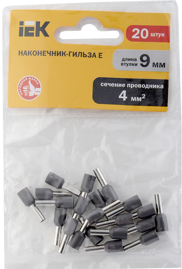 Наконечник НШВИ   4,00-9 Наконечник-гильза Е4009 4мм2 (серый, 20шт) IEK