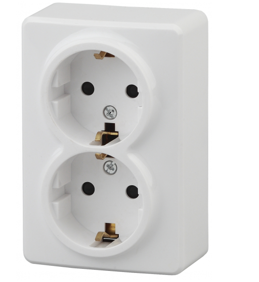 ЭРА  Эксперт  Белый  Розетка 2х2P+E Schuko со шторками 16A-250В, Al+Cu  открытая установка  11А-2206-01 Б0038819