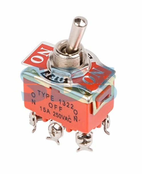 Тумблер 250V 15А (6c) ON-OFF-ON двухполюсный  (KN-203)  REXANT (в упаковке 1шт.) 06-0328-B
