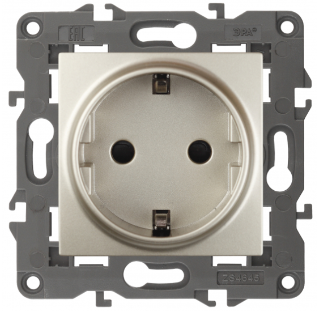 ЭРА  Elegance  Шампань  Розетка 2P+E Schuko со шторками 16A-250В, IP20  14-2102-04