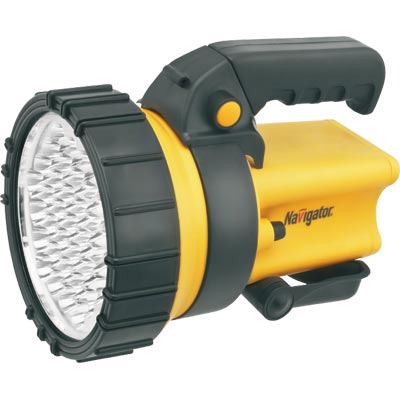 Фонарь светодиодный Navigator NPT-SP10-ACCU 94 966 прожектор 37LED, аккумулятор 4V4Ah, ЗУ 220V/12V, желтый/черный пластик