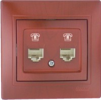Lezard  Mira  Вишня Розетка телефонная 2-местная евро. скрытая установка Fixline 701-0601-138