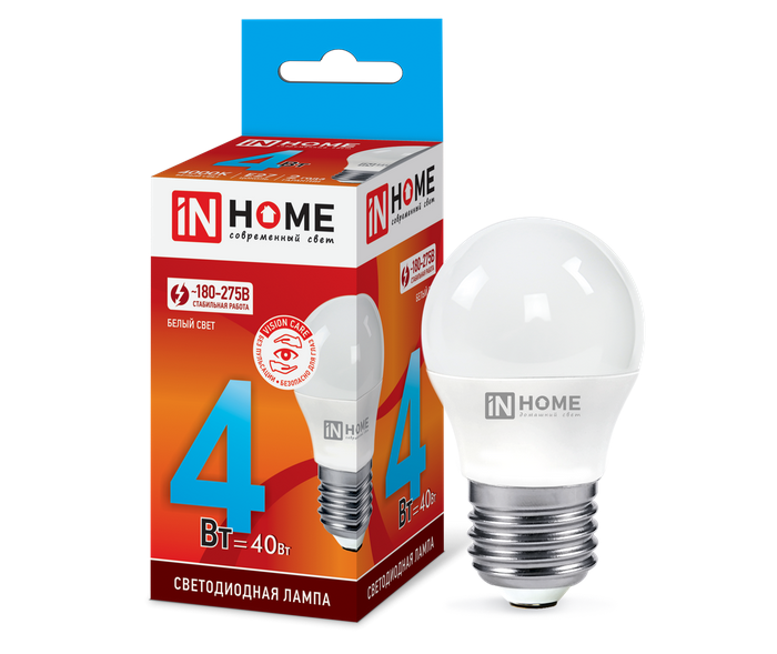 Светодиодная лампа IN HOME P45  4Вт 230В 4000К Е27