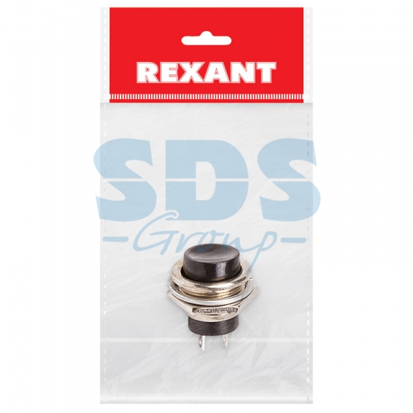 Выключатель-кнопка  металл 220V 2А (2с) (ON)-OFF  Ø16.2  черная  (RWD-306)  REXANT Индивидуальная упаковка 1 шт 36-3350-1