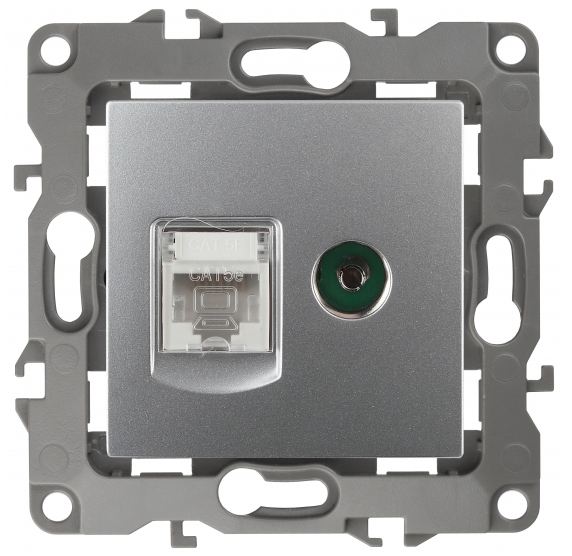 ЭРА  Эра12  Алюминий  Розетка информационная RJ45+TV,   12-3110-03