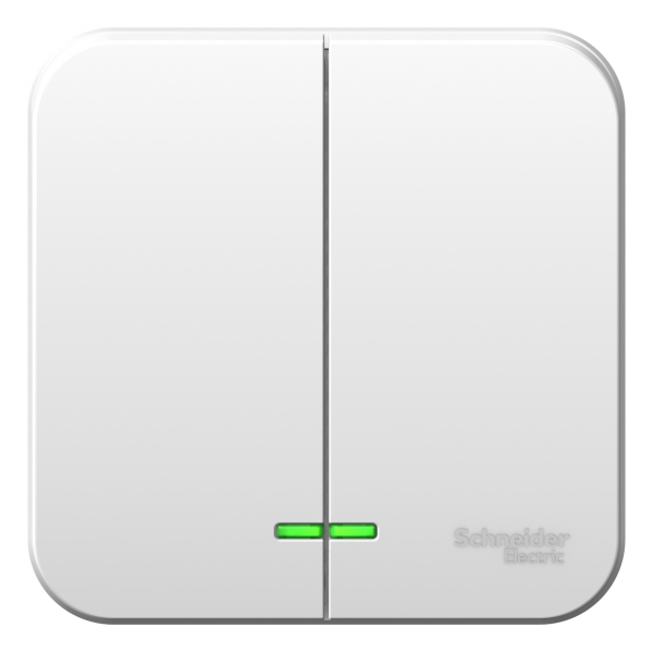 Schneider Electric  BLANCA  Белый  Выключатель 2-клавишный (cхема.5) с подсветкой монтажная пластина,6А,250B, открытая установка BLNVA065121