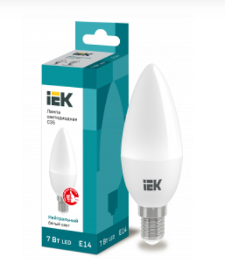 Светодиодная лампа  IEK  C35  7Вт  230В  4000К  E14