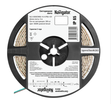 Лента светодиодная Navigator IP65  12V  14.4Вт/м  6000К  71 769 NLS-5050СW60 R5 СД (1 упаковка- 5м) (кратно 5)