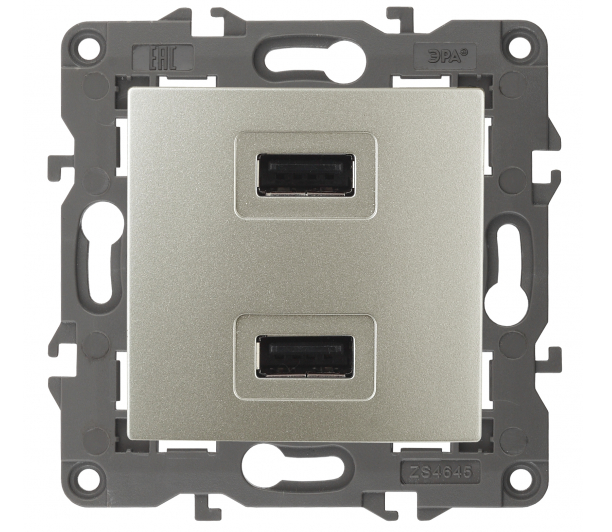 ЭРА  Elegance  Шампань  Устройство зарядное USB, 230В/5В-2100мА, IP20 14-4110-04