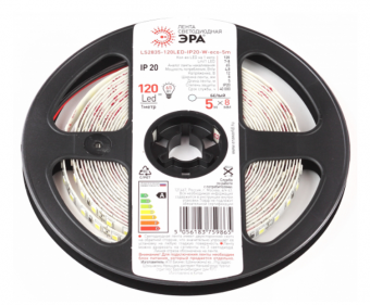 Лента  IP20 12V  9.6Вт/м 4000К LS2835-120LED-IP20-W- ЭРА LS2835-120LED-IP20-W-eco-5m ЭРА
