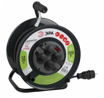 Удлинитель силовой ЭРА RMx-4es-3x1.5-50m-IP44(KG) на м. катушке c/з 4 гн 50м КГ 3х1.5