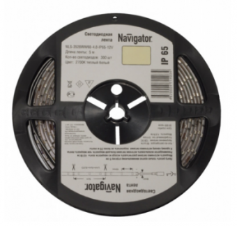 Лента светодиодная Navigator IP20  12V   9.6Вт/м  3000К  71 410 NLS-3528WW120 СД  (1 упаковка- 5м) (кратно 5)