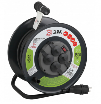Удлинитель силовой ЭРА RMx-4es-3x2.5-30m-IP44(KG) на металлической катушке с заземляющими контактами 4 гнезда 30 метров КГ 3х2.5