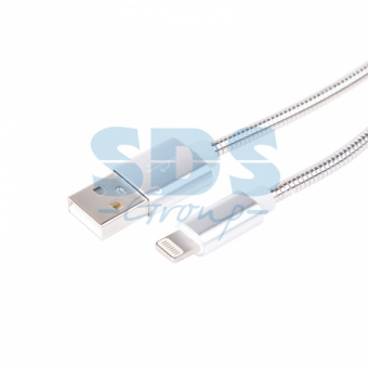 USB кабель для iPhone 5/6/7 моделей, шнур в металлической оплетке, цвет серебристый REXANT